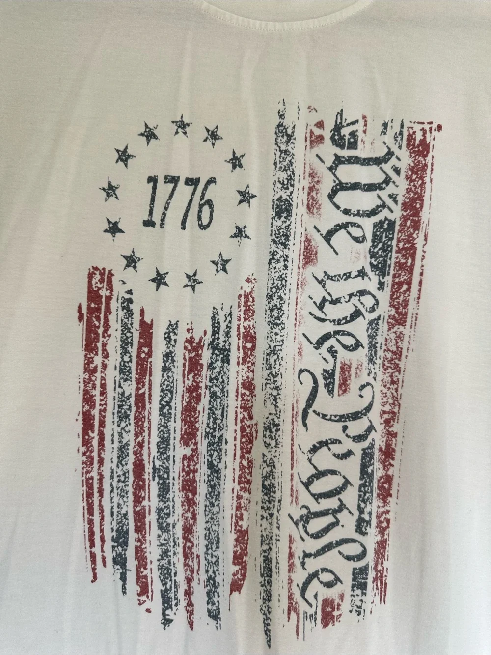 White Graphic Tee with Distressed American Flag and 
